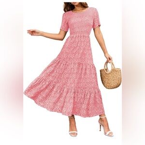 Pink Floral Tiered Maxi Dress - Womens